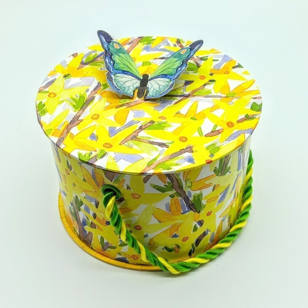Betty Jane Kisthardt 1999 Yellow Butterfly Round Covered Box